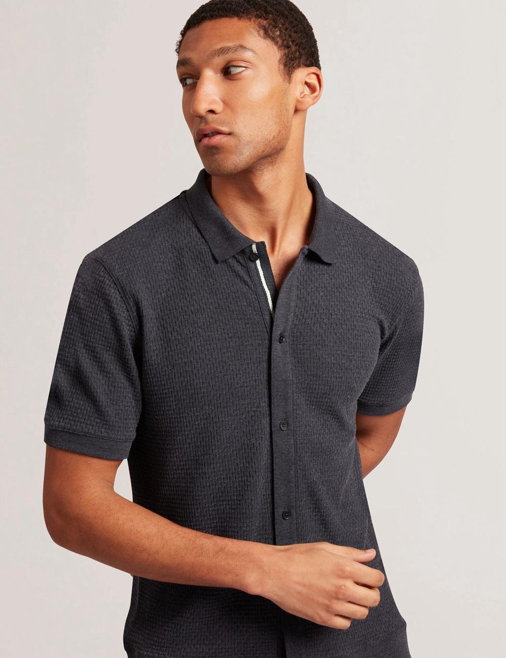 Navy Men Ted Baker CONNYR - Short Sleeve Button Through Polos Shirts | SA  ALO-813460