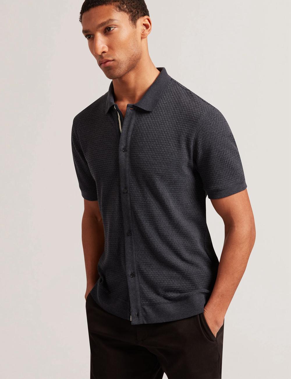 Navy Men Ted Baker CONNYR - Short Sleeve Button Through Polos Shirts | SA  ALO-813460