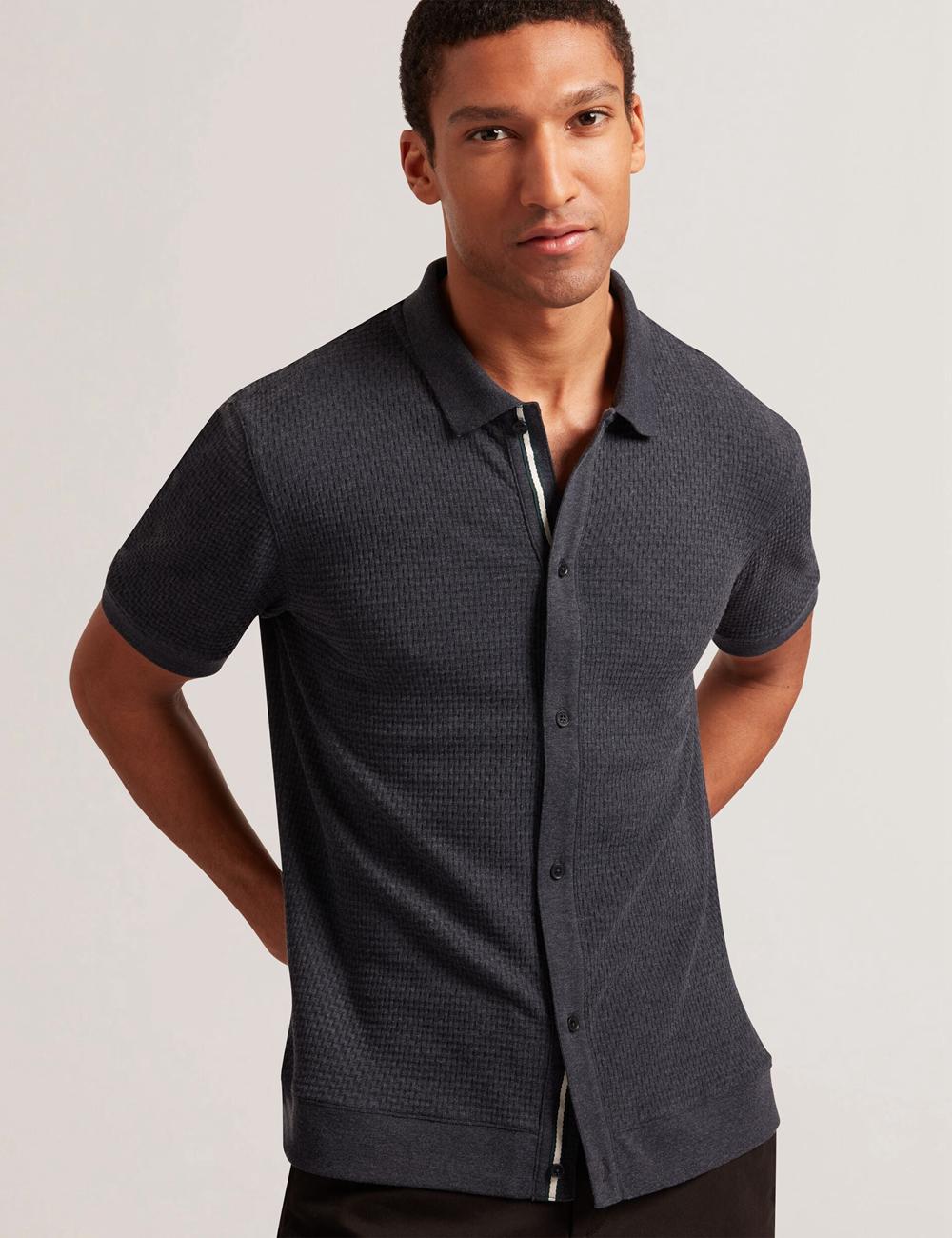 Navy Men Ted Baker CONNYR - Short Sleeve Button Through Polos Shirts | SA  ALO-813460
