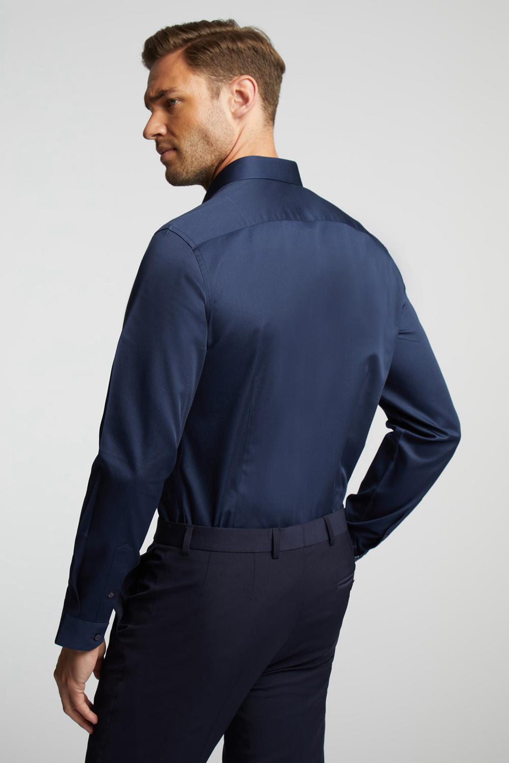 Navy Men Ted Baker DUDDON - Navy Slim Fit Long Sleeve Cotton Formal Shirts | SA  DZA-670814