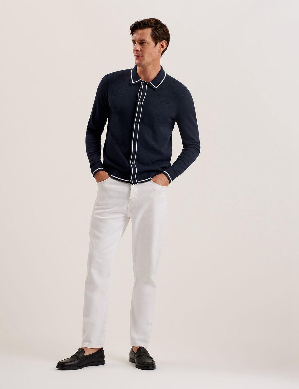 Navy Men Ted Baker ELMDON LS Diamond Button Through Casual Shirts | SA  XCO-702416