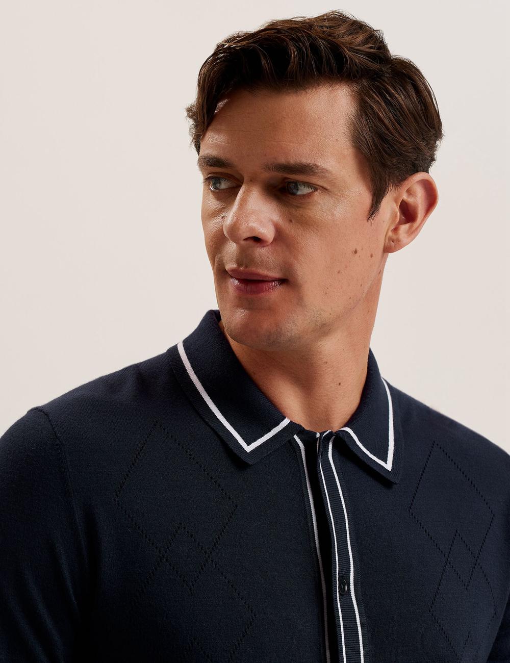 Navy Men Ted Baker ELMDON LS Diamond Button Through Casual Shirts | SA  XCO-702416