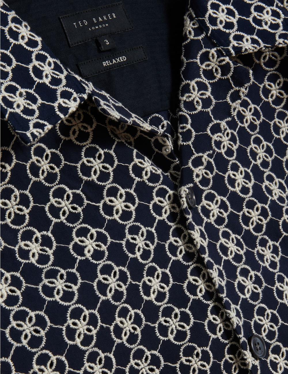 Navy Men Ted Baker FINLAYS - Short Sleeve Relaxed Embroidered Casual Shirts | SA  ESG-062537
