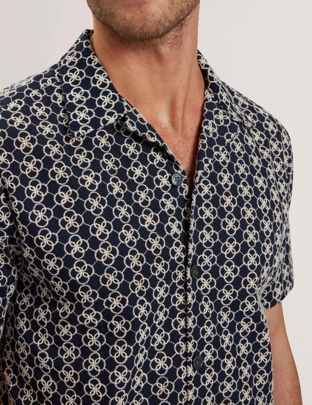 Navy Men Ted Baker FINLAYS - Short Sleeve Relaxed Embroidered Casual Shirts | SA  ESG-062537