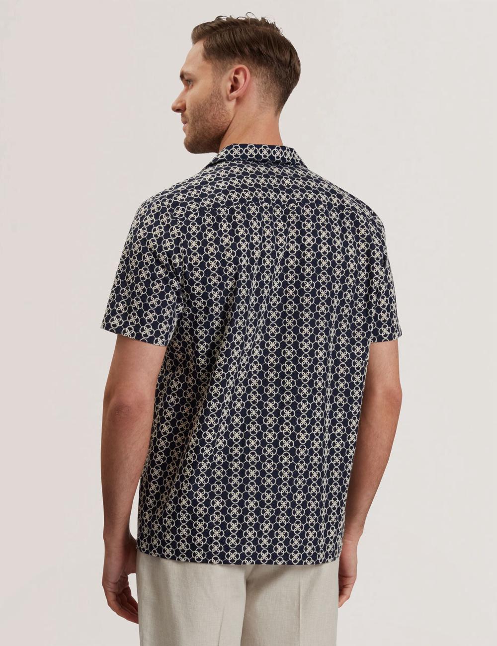 Navy Men Ted Baker FINLAYS - Short Sleeve Relaxed Embroidered Casual Shirts | SA  ESG-062537