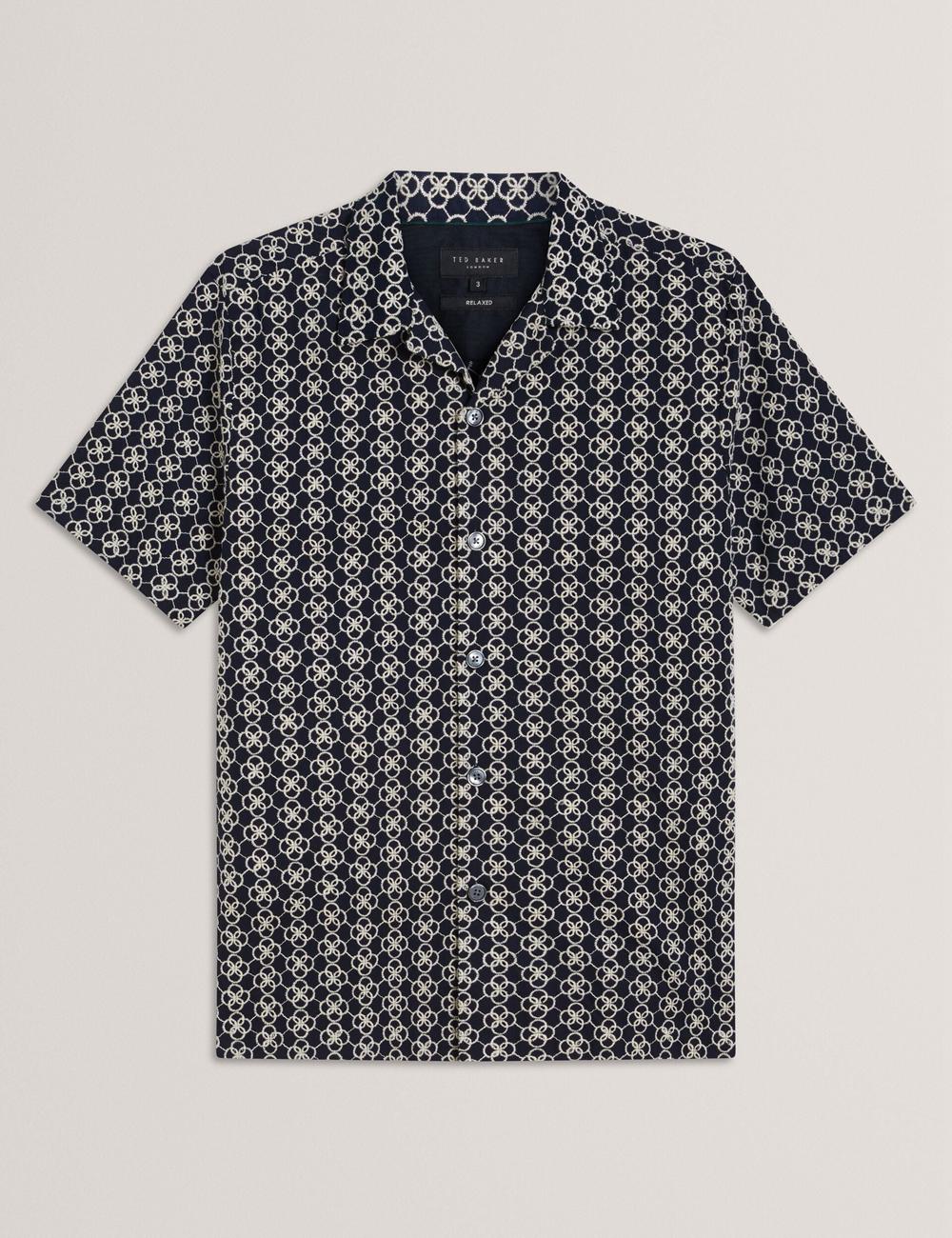 Navy Men Ted Baker FINLAYS - Short Sleeve Relaxed Embroidered Casual Shirts | SA  ESG-062537