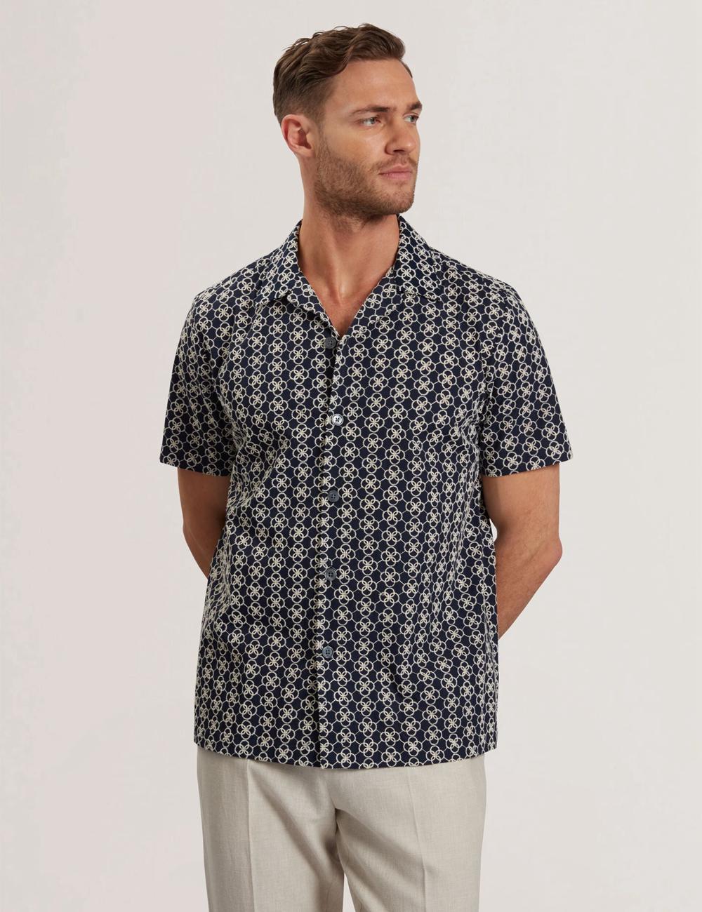 Navy Men Ted Baker FINLAYS - Short Sleeve Relaxed Embroidered Casual Shirts | SA  ESG-062537