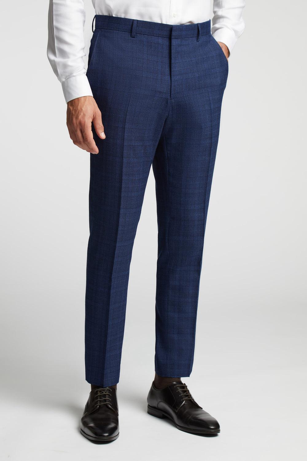 Navy Men Ted Baker HOYLETS - Soft Check Slim Fit Suit Trousers | SA  REN-901654