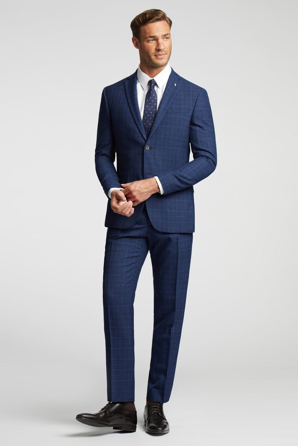 Navy Men Ted Baker HOYLETS - Soft Check Slim Fit Suit Trousers | SA  REN-901654