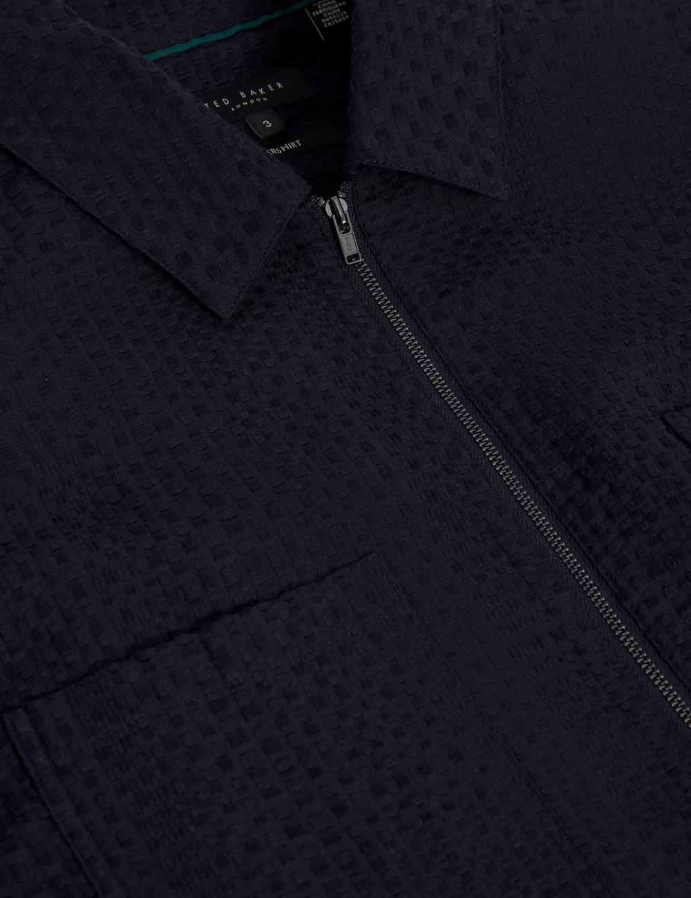 Navy Men Ted Baker KAILINS - Long Sleeve Zip-Through Cotton Overshirt Overshirts | SA  JPM-426183