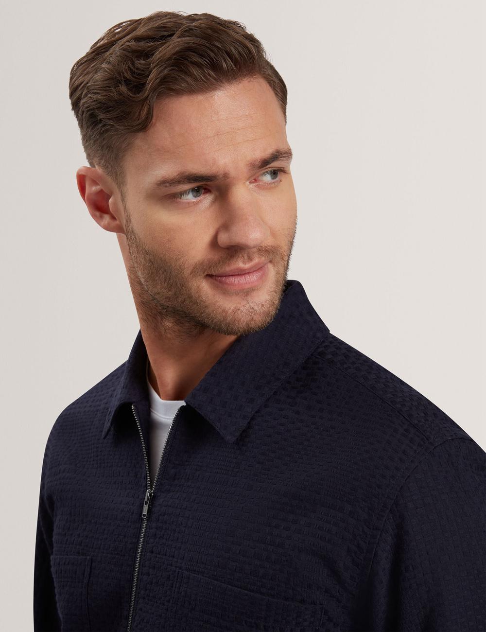 Navy Men Ted Baker KAILINS - Long Sleeve Zip-Through Cotton Overshirt Overshirts | SA  JPM-426183