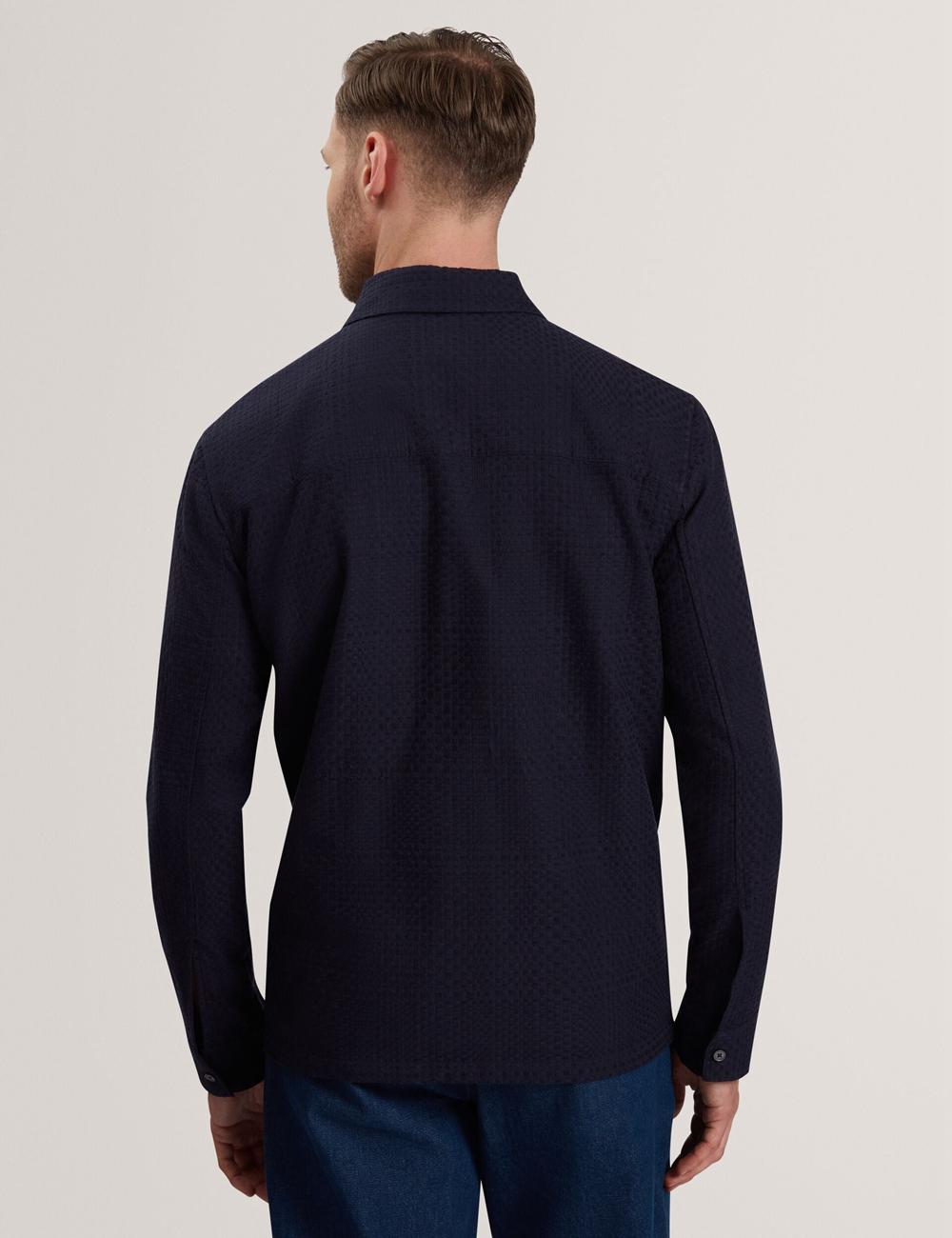 Navy Men Ted Baker KAILINS - Long Sleeve Zip-Through Cotton Overshirt Overshirts | SA  JPM-426183