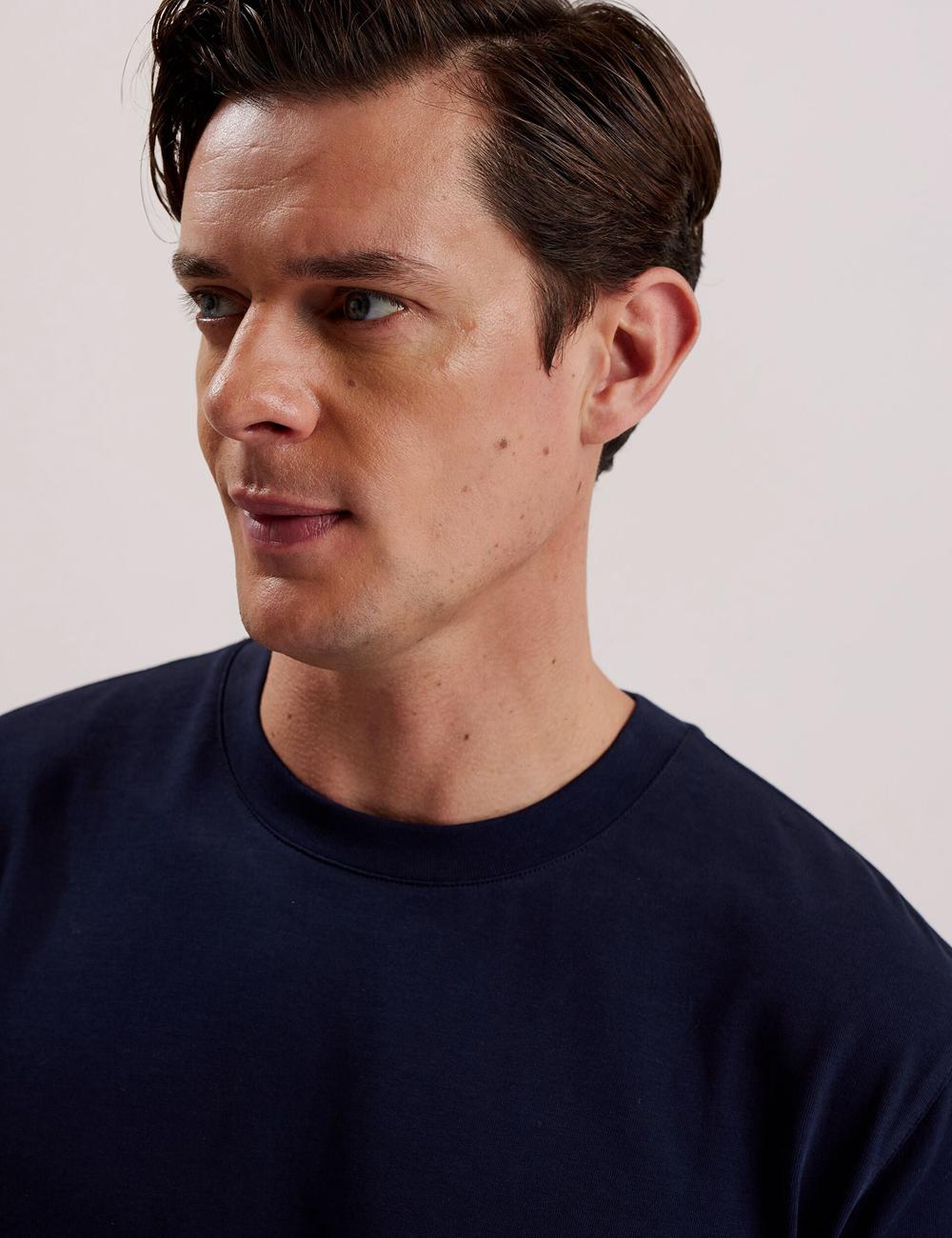Navy Men Ted Baker KORNKA - Short Sleeve Relaxed Fit Cotton T-Shirts | SA  SZA-502917