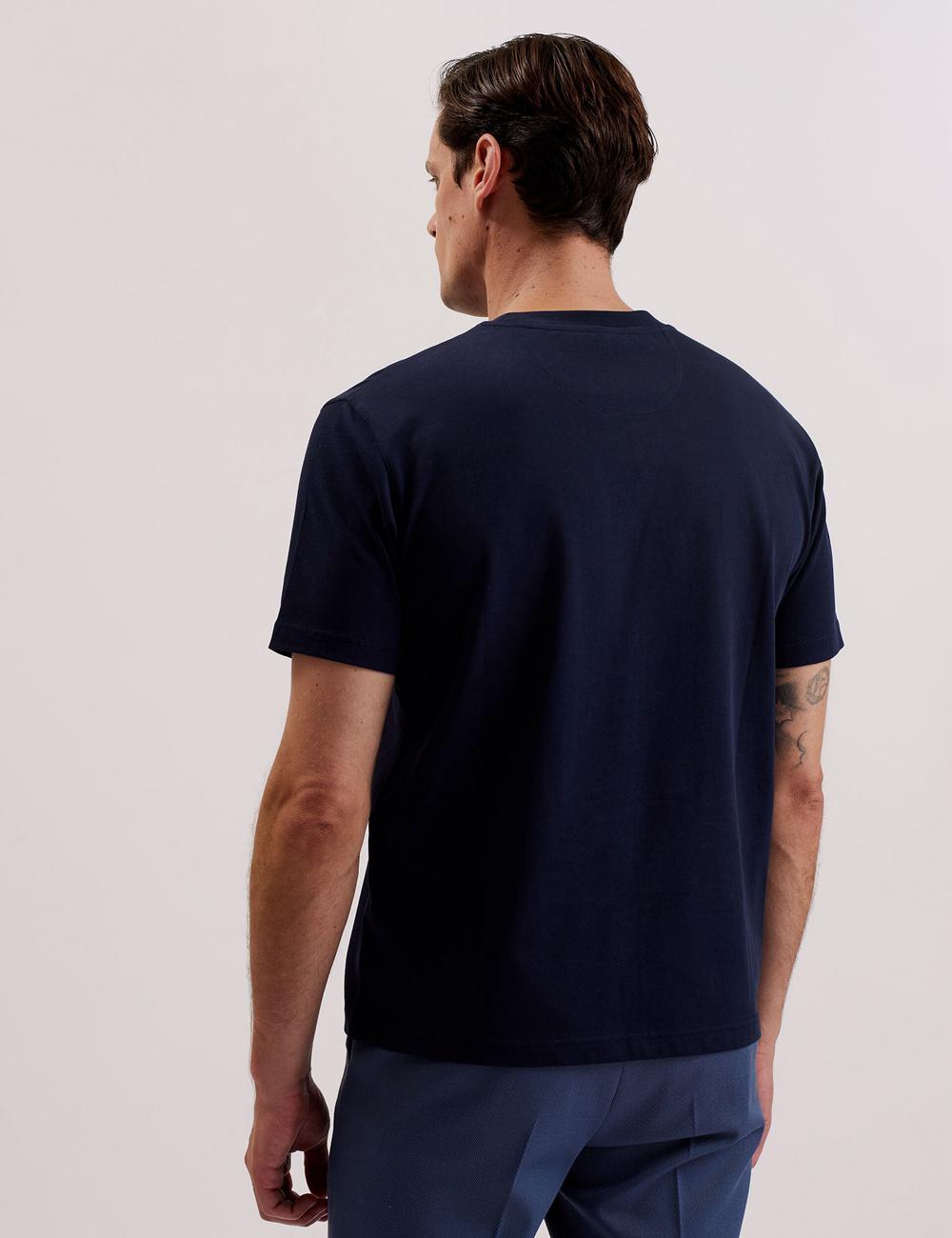 Navy Men Ted Baker KORNKA - Short Sleeve Relaxed Fit Cotton T-Shirts | SA  SZA-502917