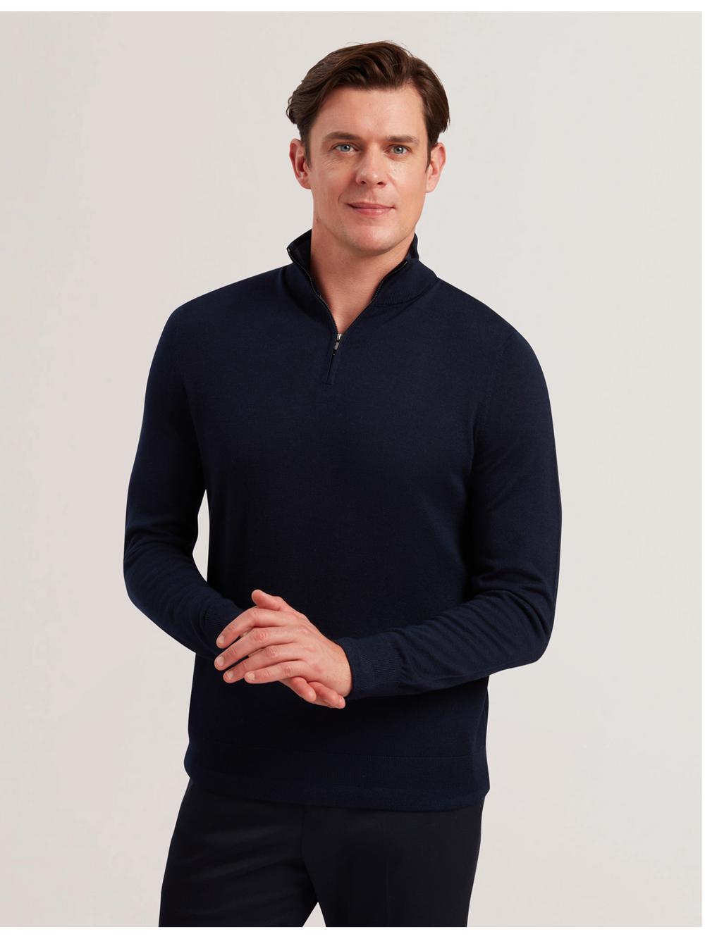 Navy Men Ted Baker LIMEHAS - Wool Quarter Zip Funnel Neck Sweater Jumpers | SA  HKQ-205863