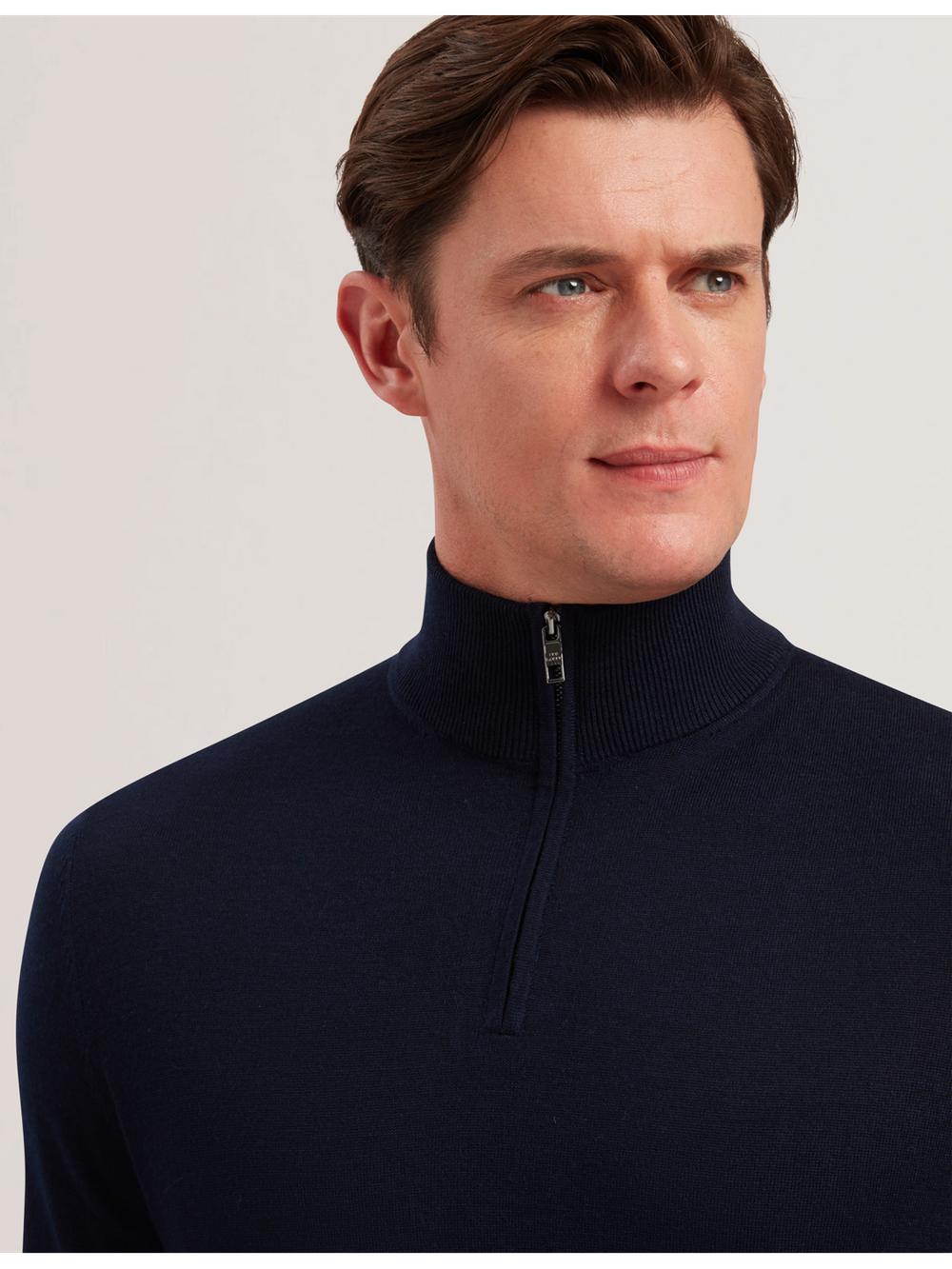 Navy Men Ted Baker LIMEHAS - Wool Quarter Zip Funnel Neck Sweater Jumpers | SA  HKQ-205863