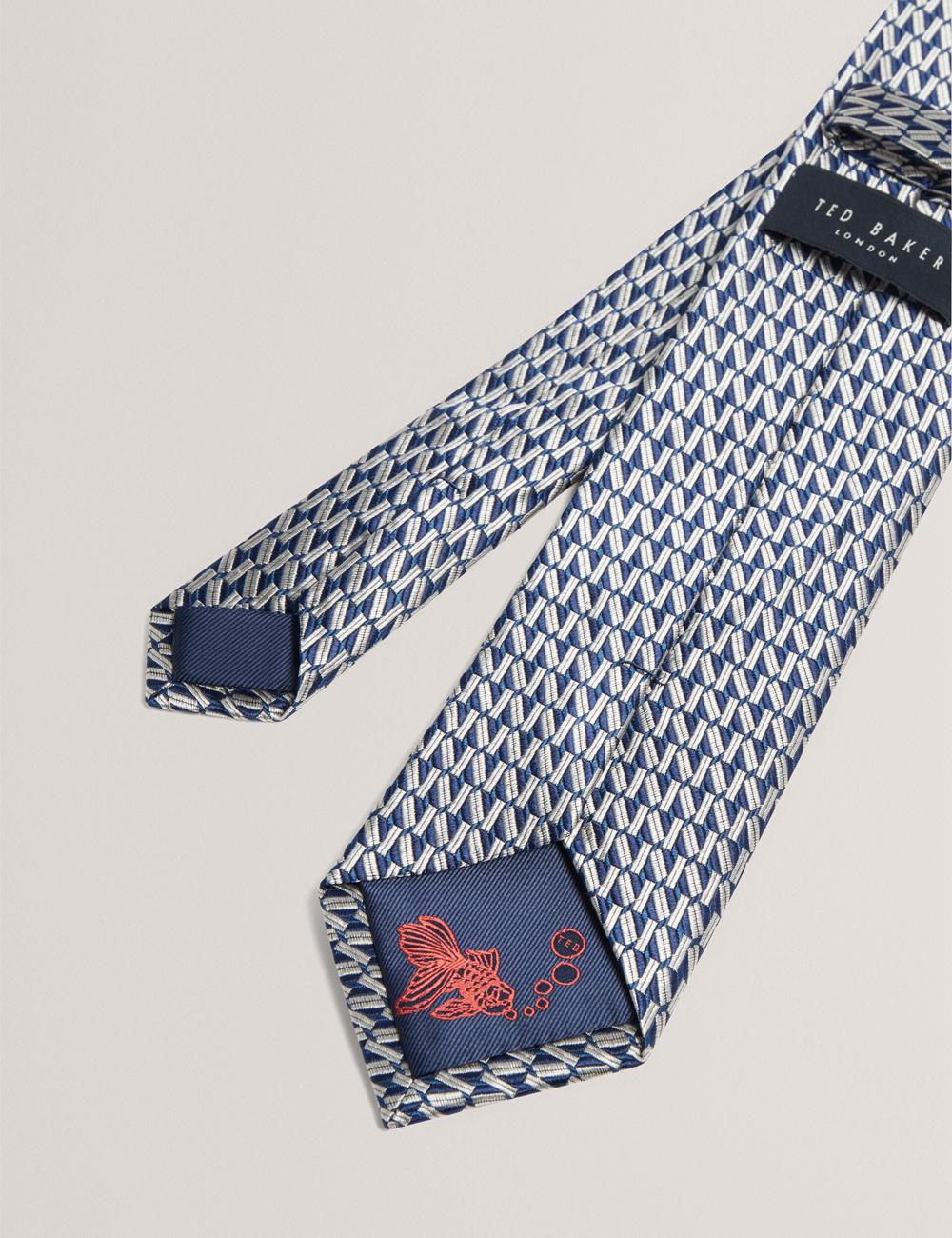 Navy Men Ted Baker MILAK - Geometric Pattern Silk Ties | SA  IMQ-673458