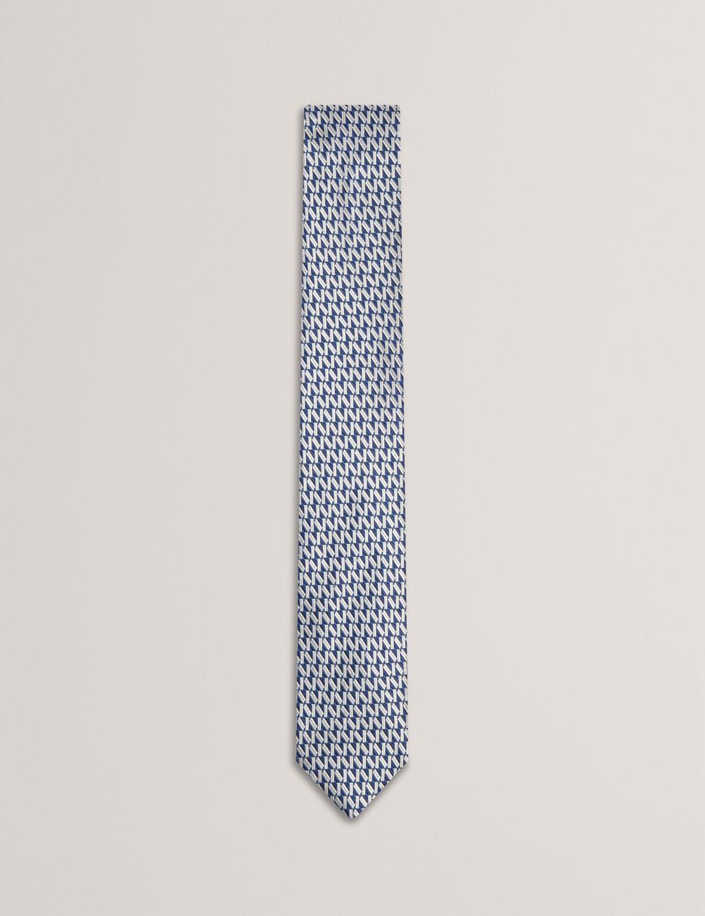 Navy Men Ted Baker MILAK - Geometric Pattern Silk Ties | SA  IMQ-673458
