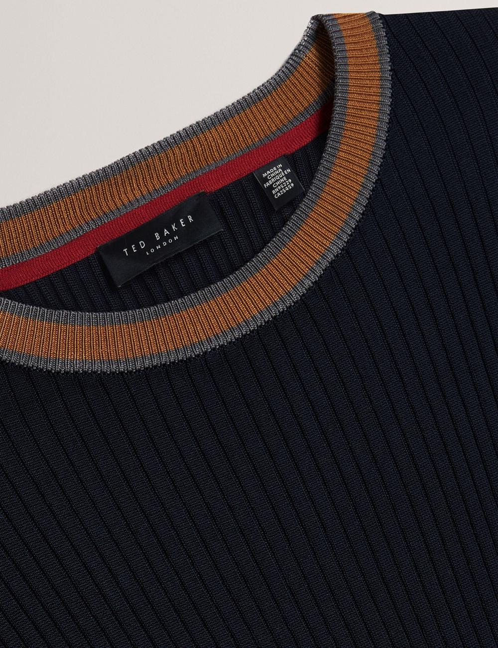 Navy Men Ted Baker NAYOR - Long Sleeve Rayon Ribbed Crew Neck Jumpers | SA  HFN-018465