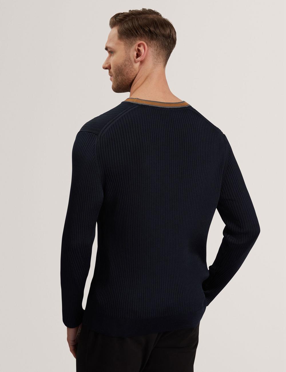 Navy Men Ted Baker NAYOR - Long Sleeve Rayon Ribbed Crew Neck Jumpers | SA  HFN-018465