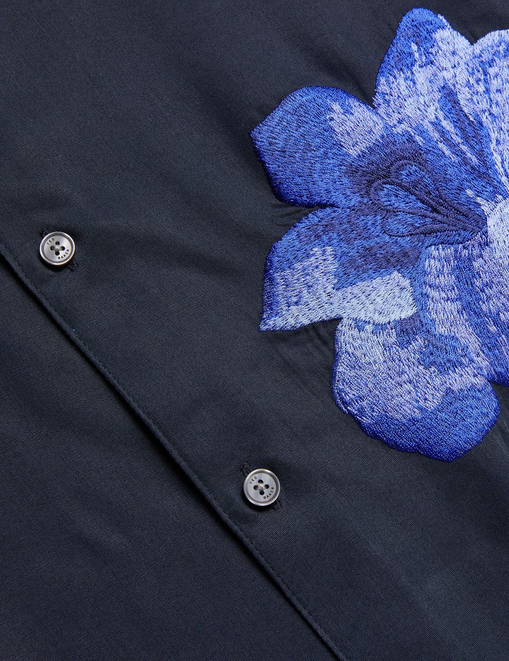 Navy Men Ted Baker NESSMEN - Embroidered Detail Relaxed Fit Casual Shirts | SA  JCL-894705