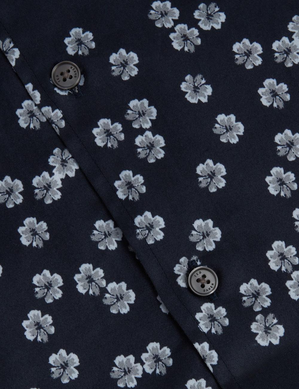 Navy Men Ted Baker NIKSHO - Short Sleeve Slim Ditsy Floral Casual Shirts | SA  JBL-648713