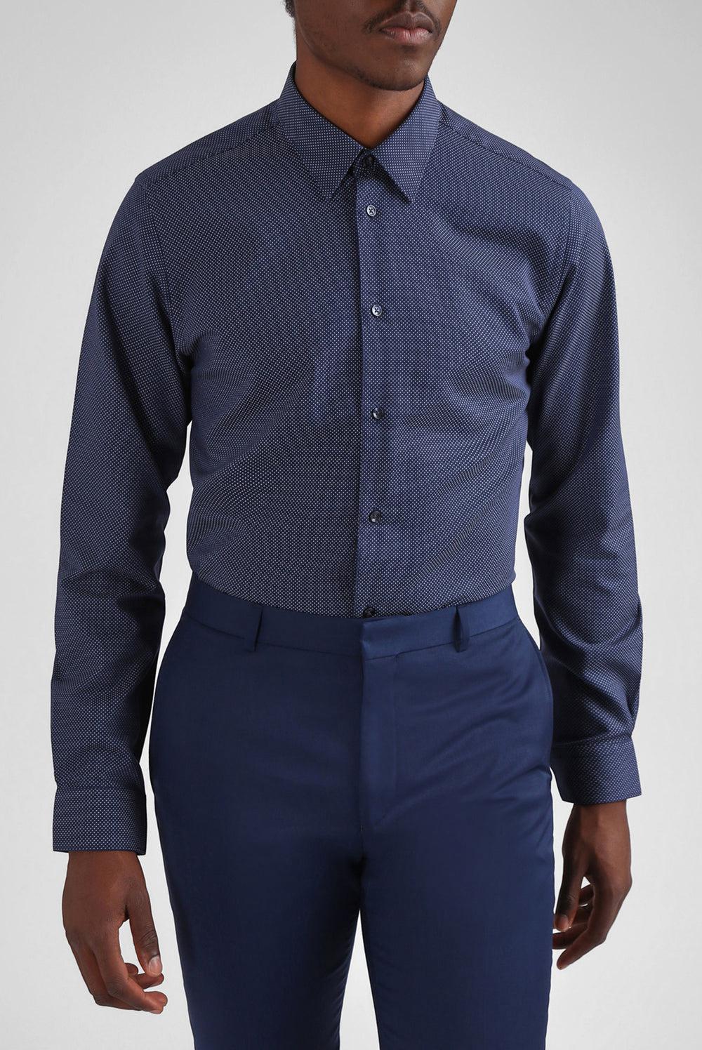 Navy Men Ted Baker ODAIR - Pin Dot Slim Fit Cotton Formal Shirts | SA  LYQ-921307