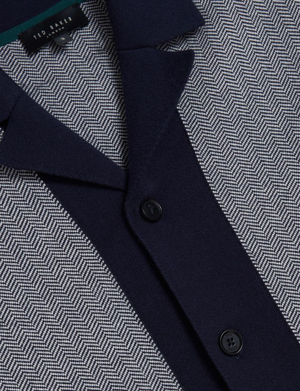 Navy Men Ted Baker PADRIG - Herringbone Knit Colour Block Short Sleeve Casual Shirts | SA  KOC-970612