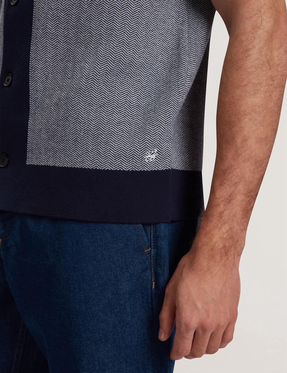 Navy Men Ted Baker PADRIG - Herringbone Knit Colour Block Short Sleeve Casual Shirts | SA  KOC-970612