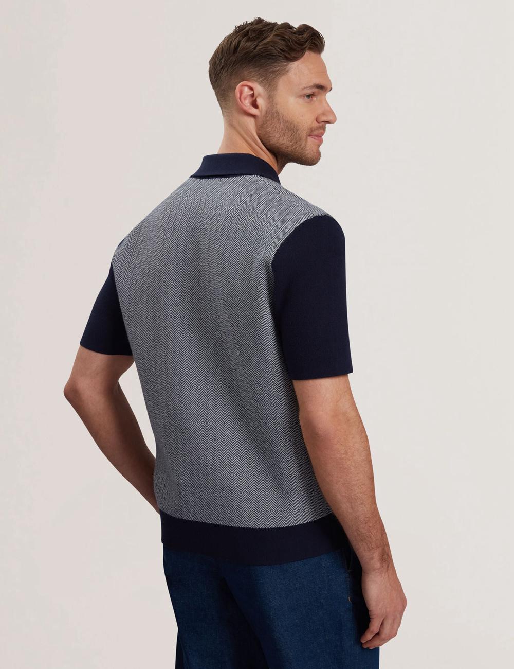 Navy Men Ted Baker PADRIG - Herringbone Knit Colour Block Short Sleeve Casual Shirts | SA  KOC-970612