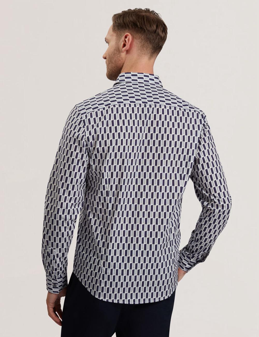 Navy Men Ted Baker PEARSO - Geometric Stripe Long Sleeve Cotton Casual Shirts | SA  YLK-548269