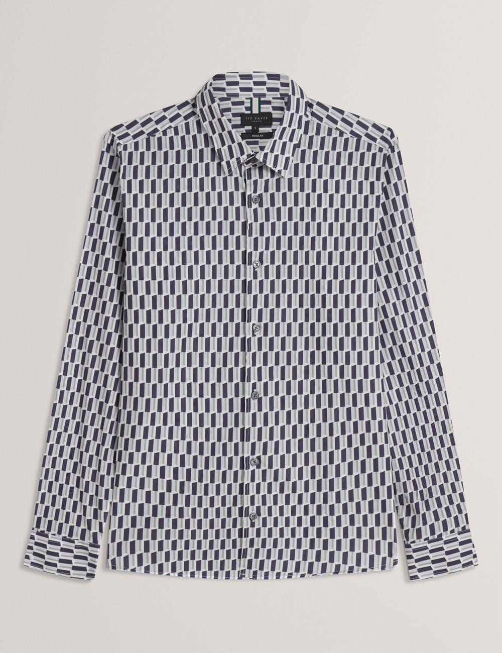 Navy Men Ted Baker PEARSO - Geometric Stripe Long Sleeve Cotton Casual Shirts | SA  YLK-548269