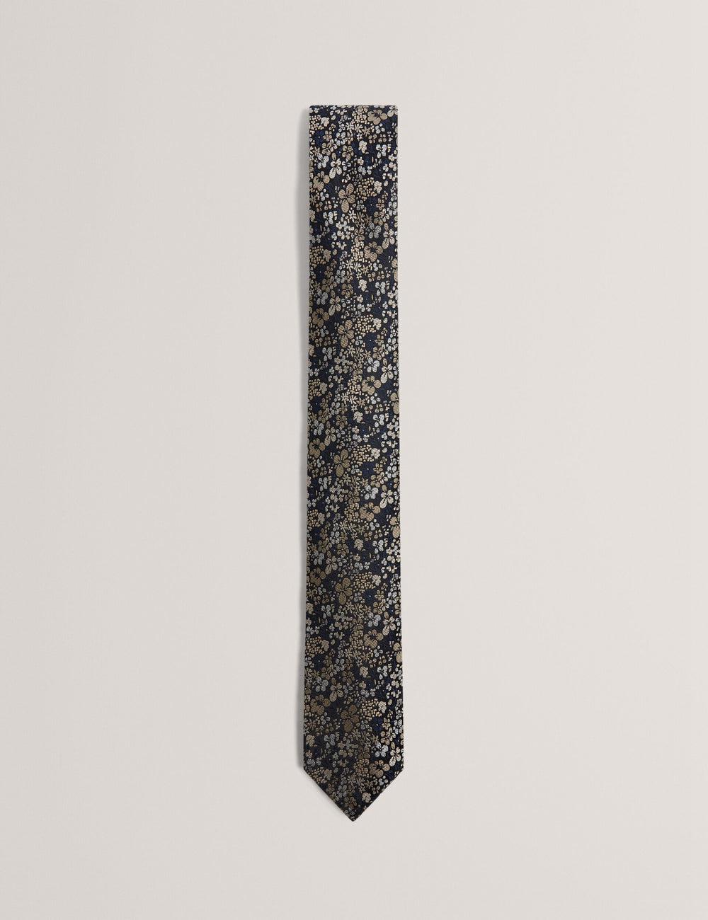 Navy Men Ted Baker PEATYS - Scattered Floral Print Silk Ties | SA  UIB-198604