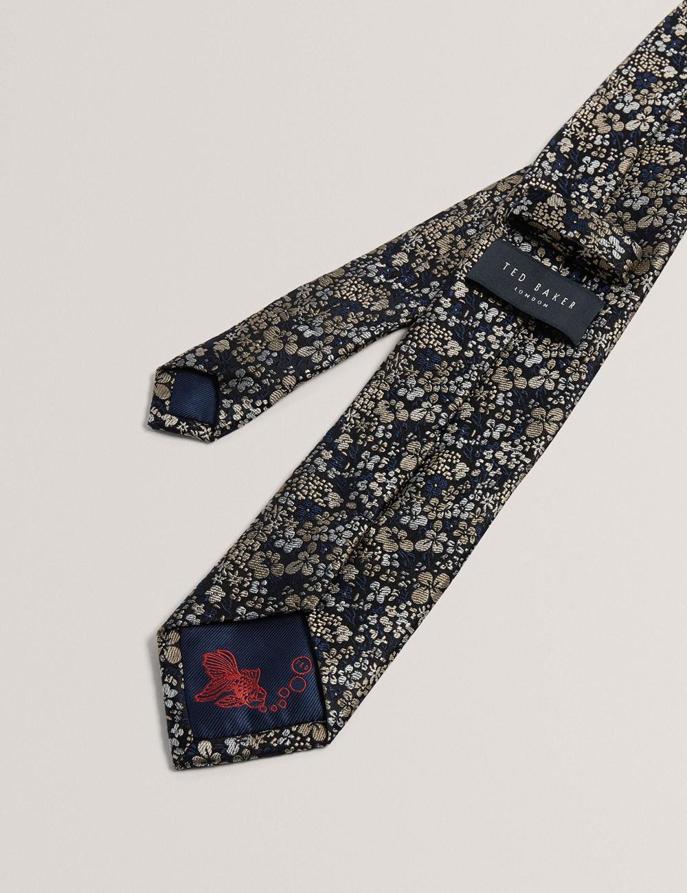 Navy Men Ted Baker PEATYS - Scattered Floral Print Silk Ties | SA  UIB-198604
