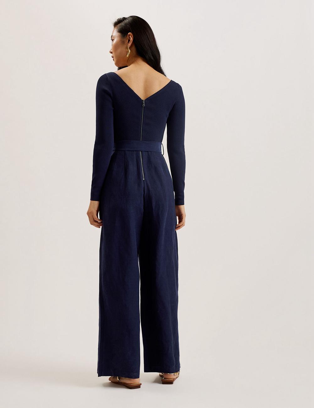 Navy Women Ted Baker AGATEA - Off Shoulder Belted Wide Leg Jumpsuits | SA  SVD-834791
