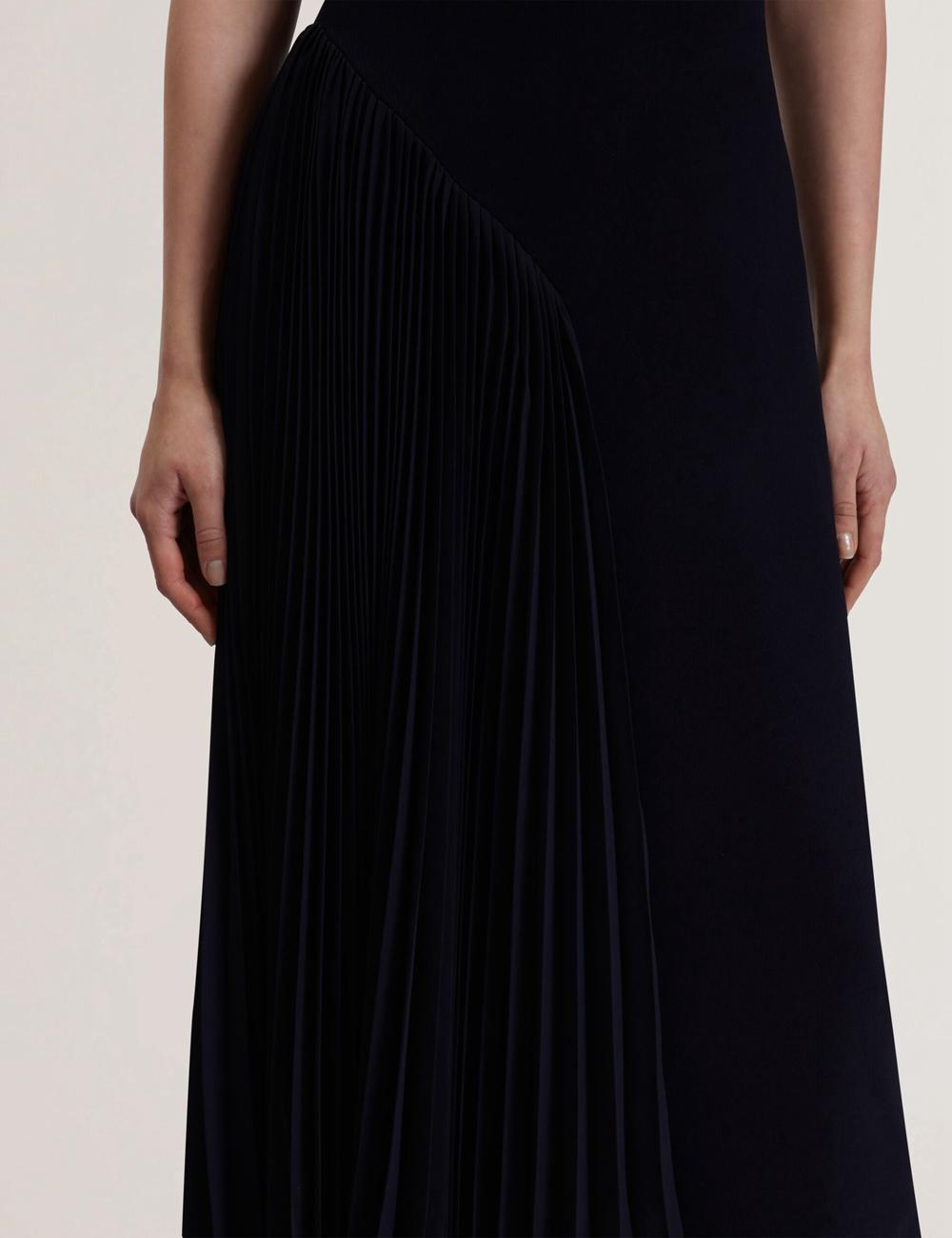 Navy Women Ted Baker AZZINA - Pleated Panel Sleeveless Knitted Midi Dresses | SA  SBN-287695