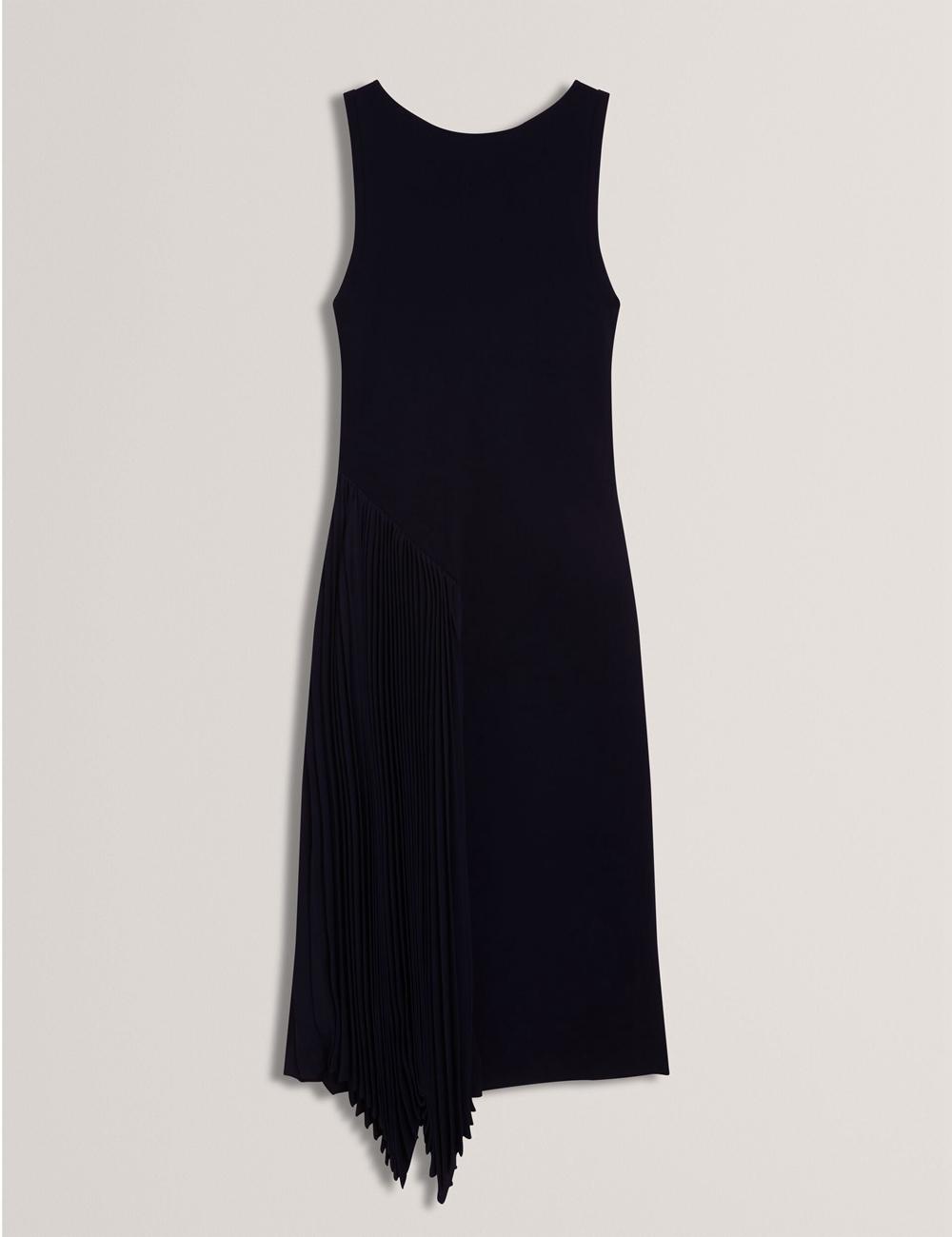 Navy Women Ted Baker AZZINA - Pleated Panel Sleeveless Knitted Midi Dresses | SA  SBN-287695