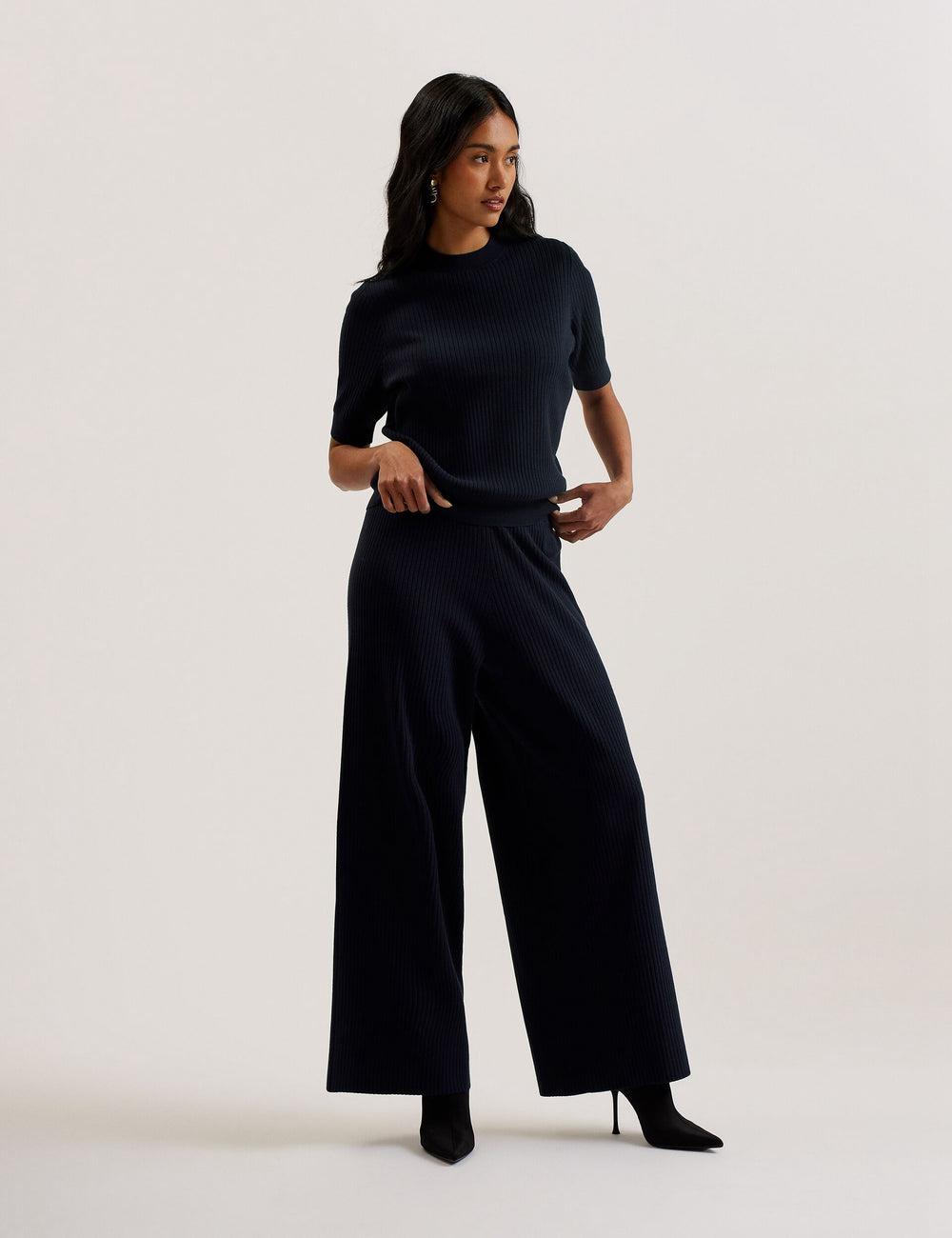 Navy Women Ted Baker ELLIHAA - Ribbed Knit Half Sleeve Tops | SA  AOQ-467150