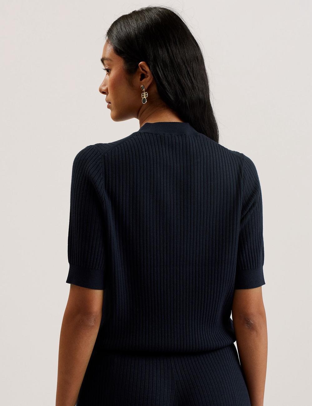 Navy Women Ted Baker ELLIHAA - Ribbed Knit Half Sleeve Tops | SA  AOQ-467150