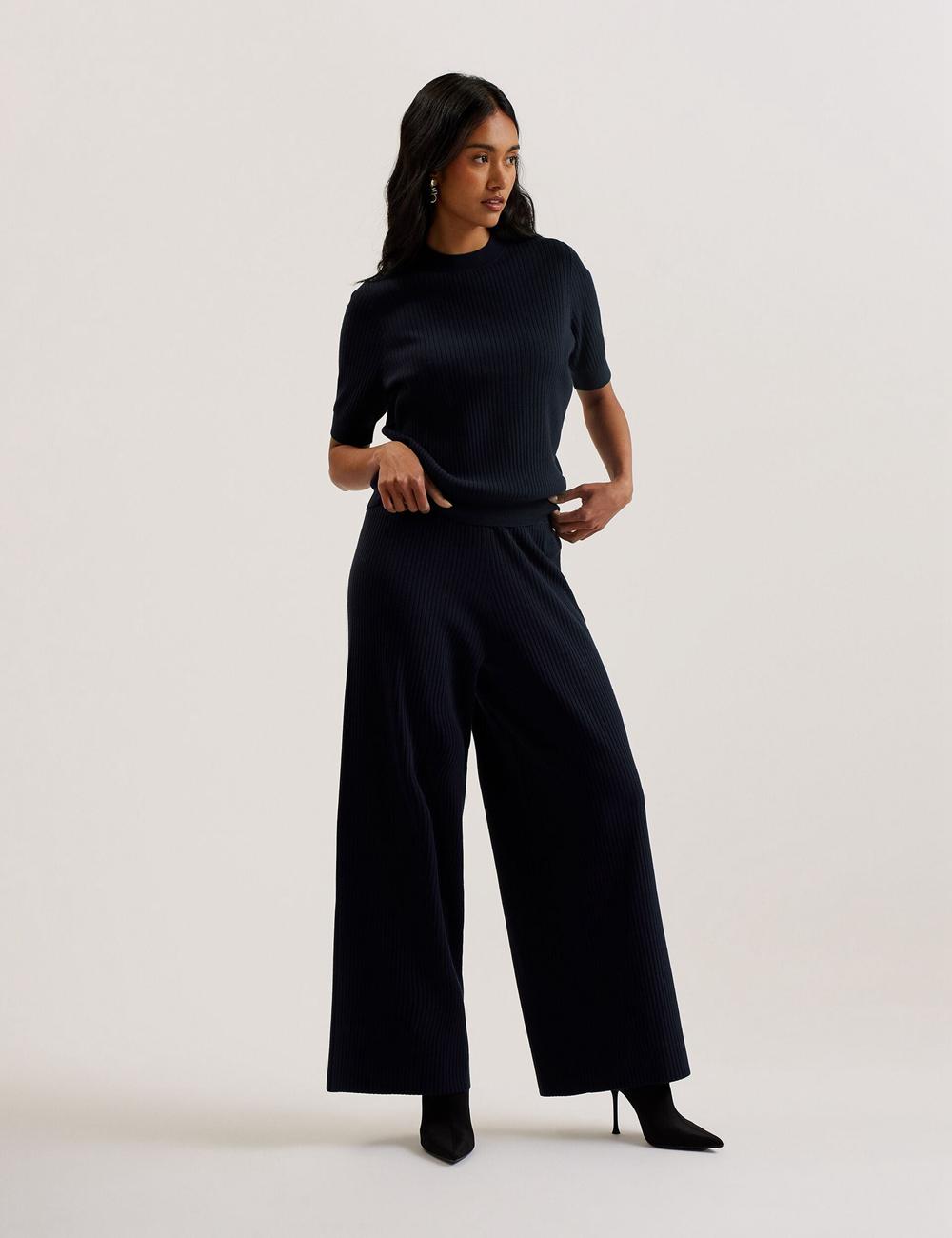 Navy Women Ted Baker ELLIHAA - Ribbed Knit Half Sleeve Tops | SA  AOQ-467150