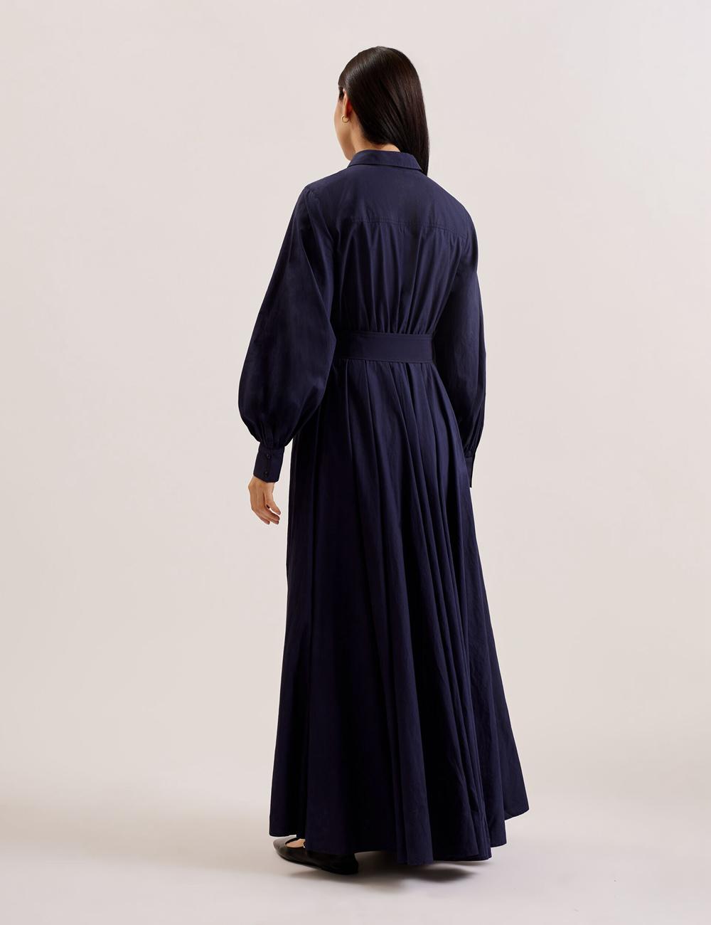 Navy Women Ted Baker ENE - Cotton Maxi Shirt Dress With Belt Maxi Dresses | SA  FZI-210897