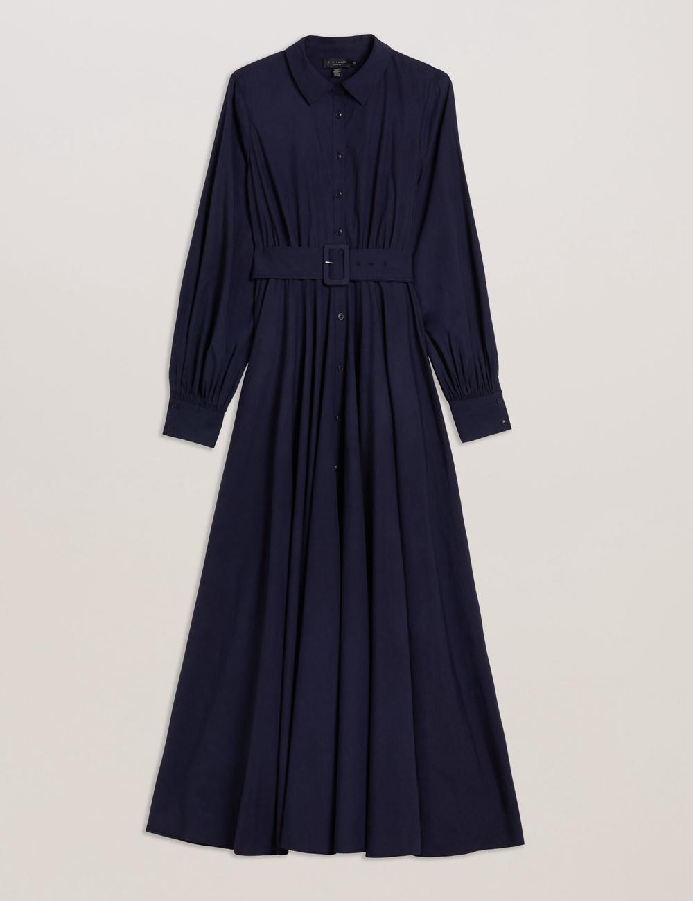 Navy Women Ted Baker ENE - Cotton Maxi Shirt Dress With Belt Maxi Dresses | SA  FZI-210897