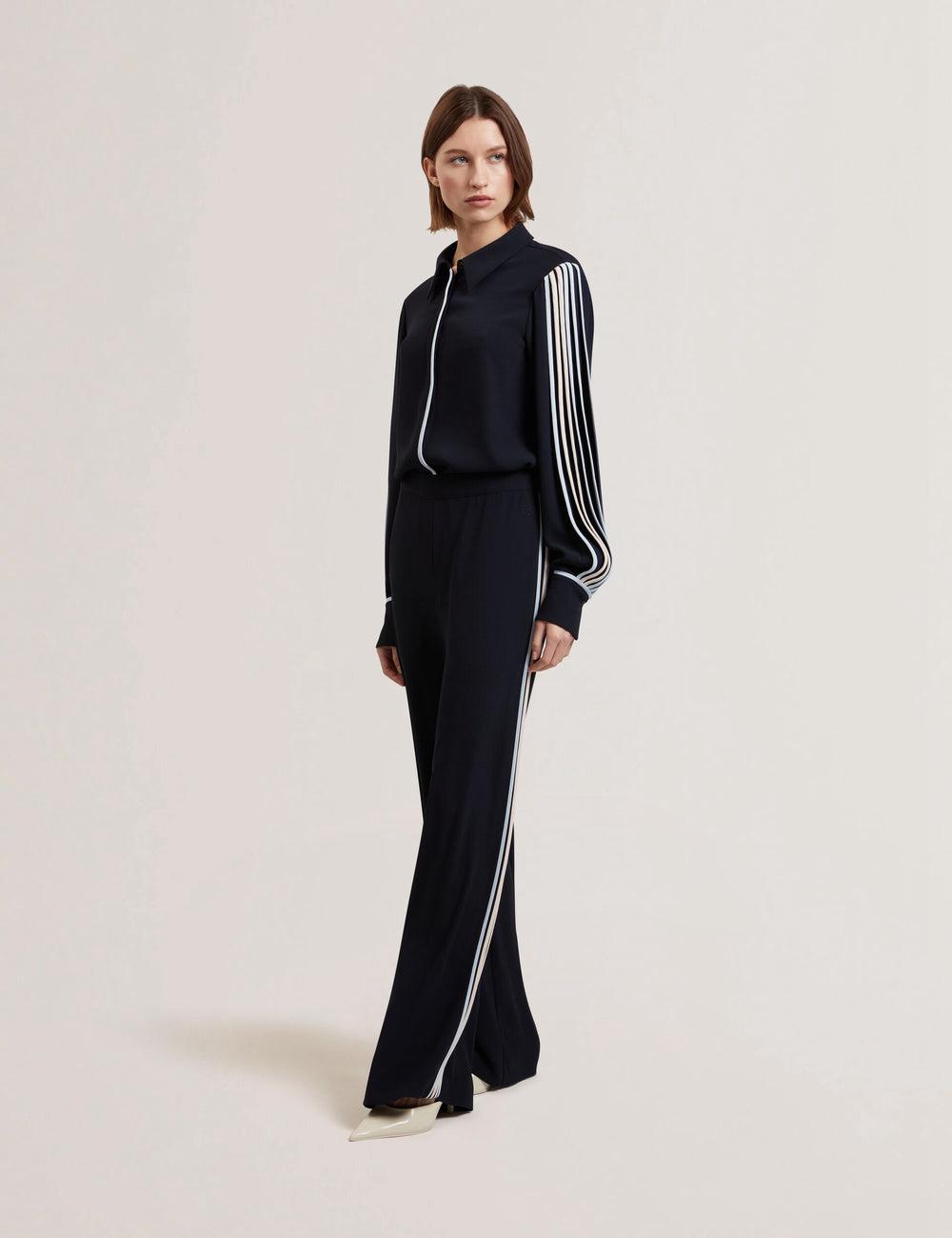 Navy Women Ted Baker GORJJA - Piping Detail Wide Leg Crepe Trousers | SA  VFO-926105