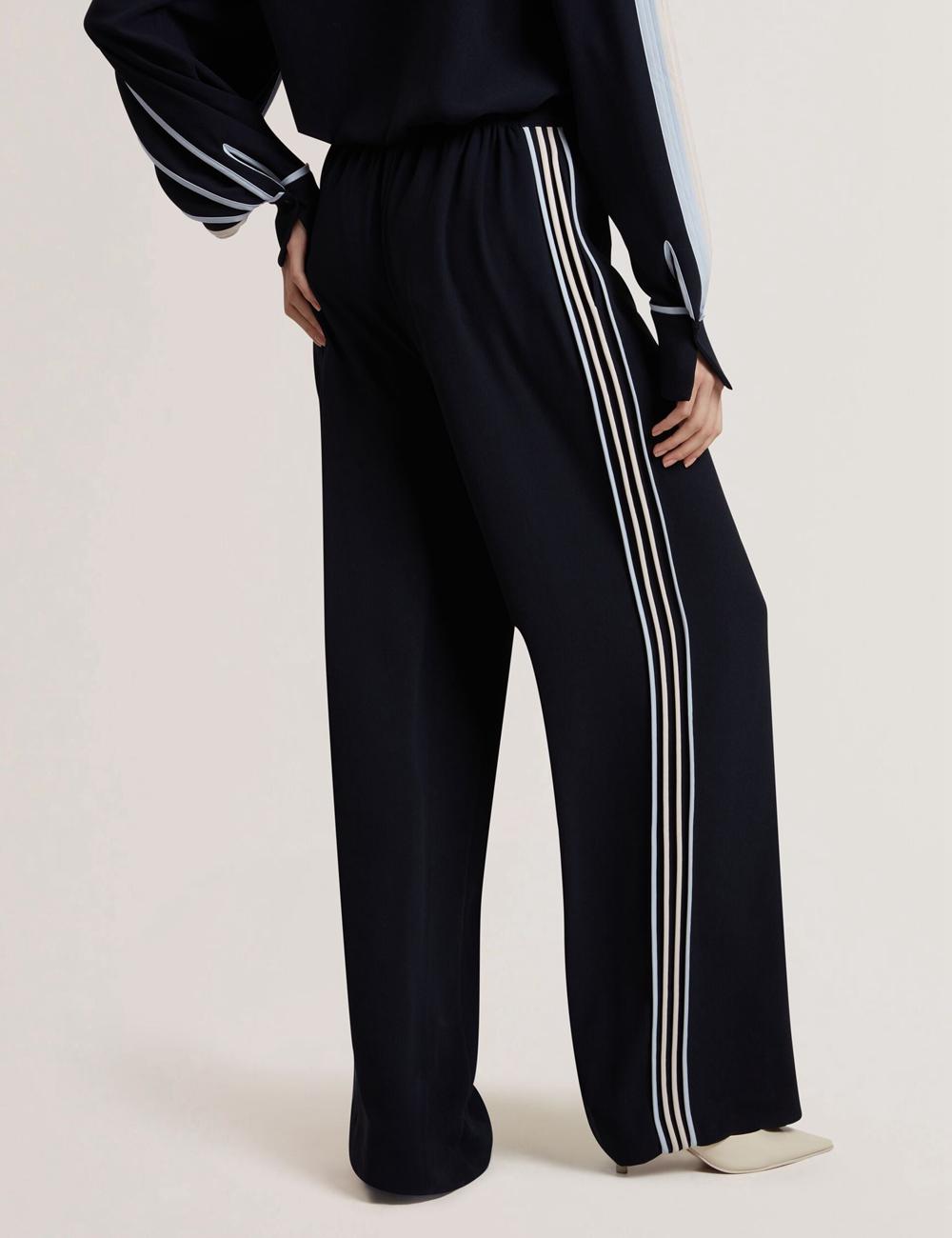 Navy Women Ted Baker GORJJA - Piping Detail Wide Leg Crepe Trousers | SA  VFO-926105