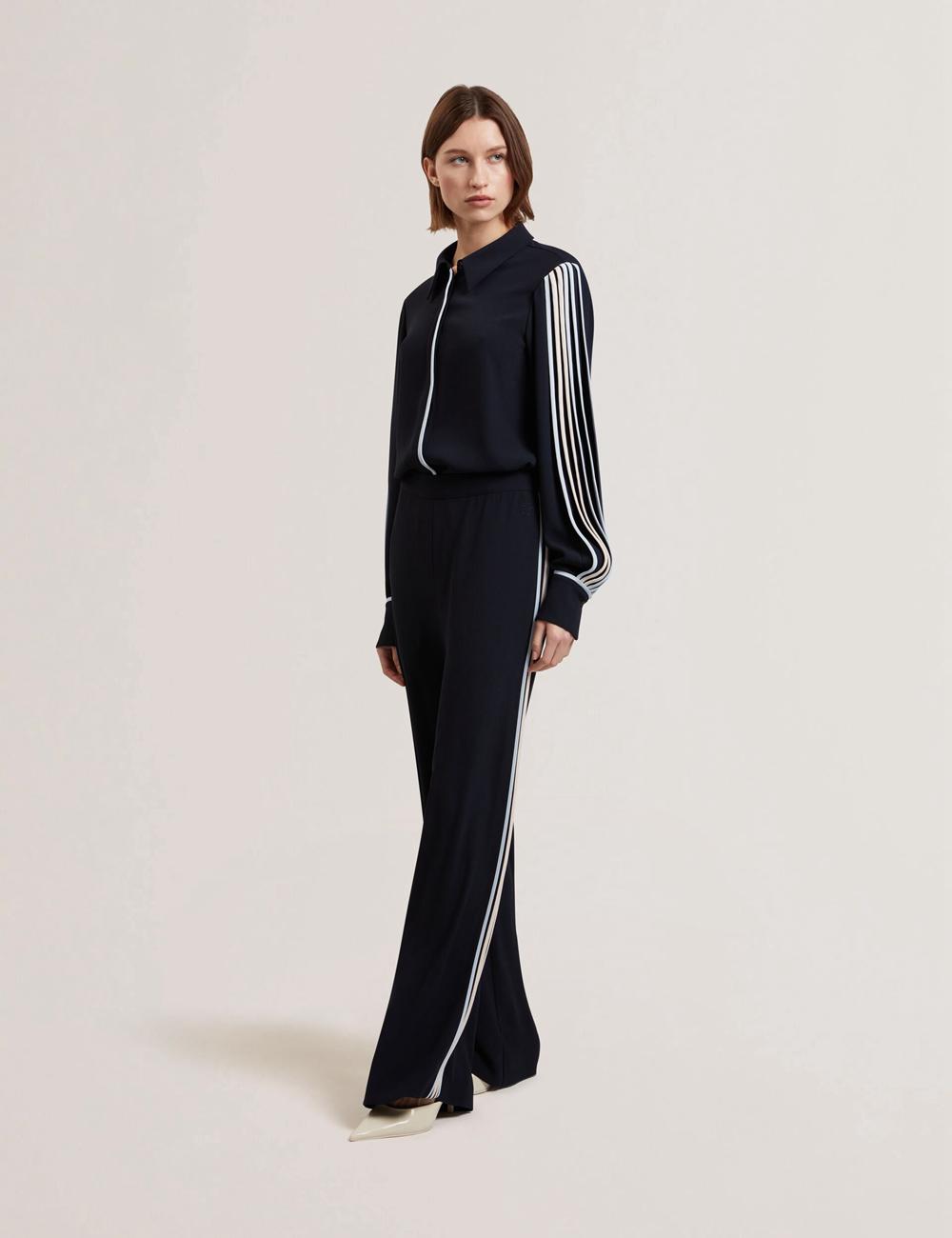 Navy Women Ted Baker GORJJA - Piping Detail Wide Leg Crepe Trousers | SA  VFO-926105