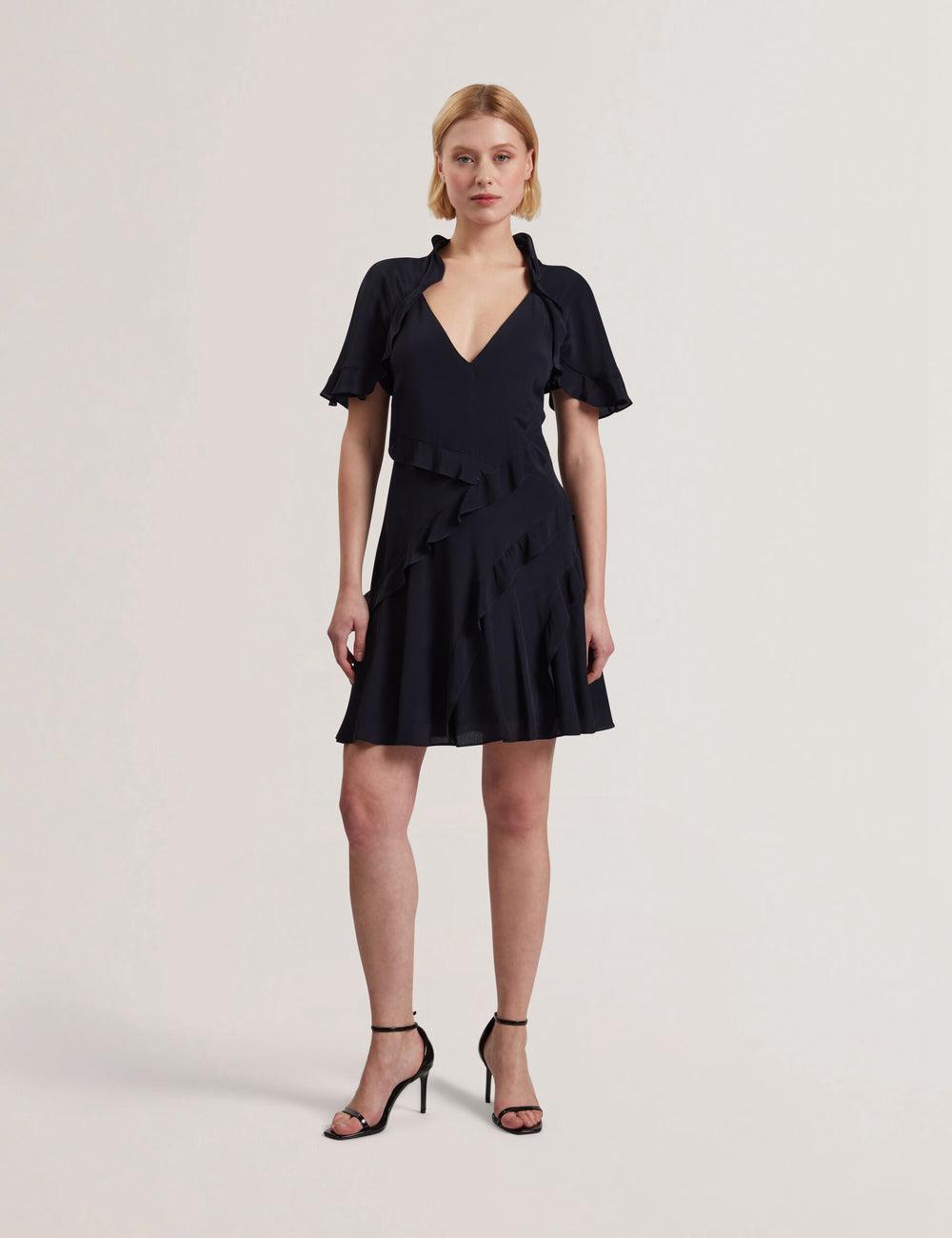 Navy Women Ted Baker JOJII - Frill Trim Angel Sleeve Mini Dresses | SA  DXK-451936