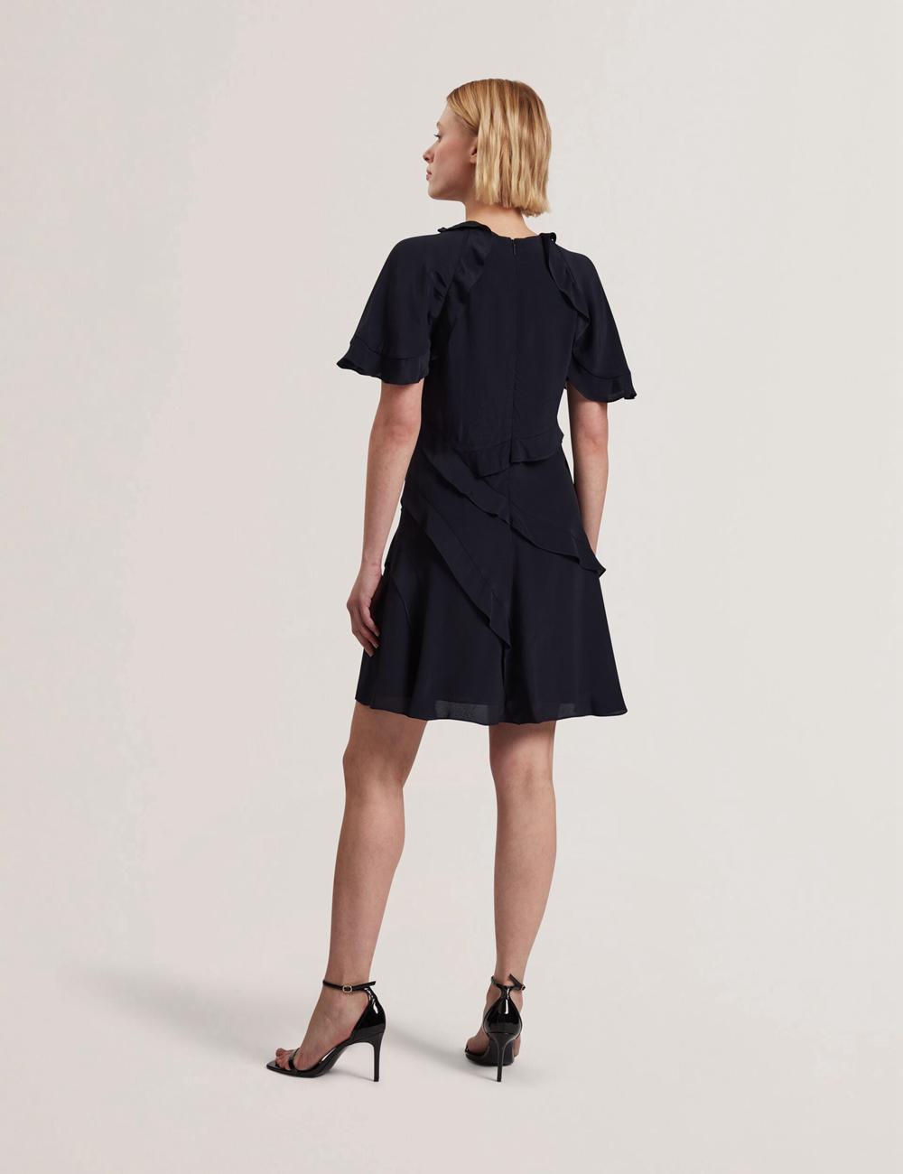 Navy Women Ted Baker JOJII - Frill Trim Angel Sleeve Mini Dresses | SA  DXK-451936