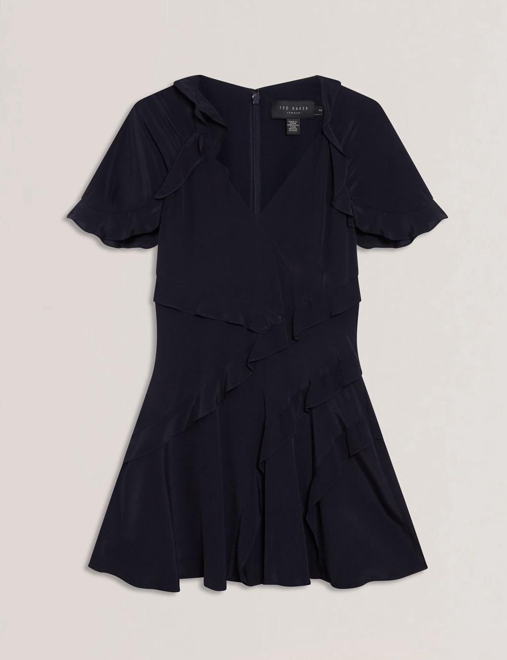 Navy Women Ted Baker JOJII - Frill Trim Angel Sleeve Mini Dresses | SA  DXK-451936
