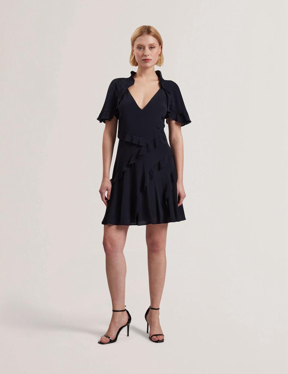 Navy Women Ted Baker JOJII - Frill Trim Angel Sleeve Mini Dresses | SA  DXK-451936