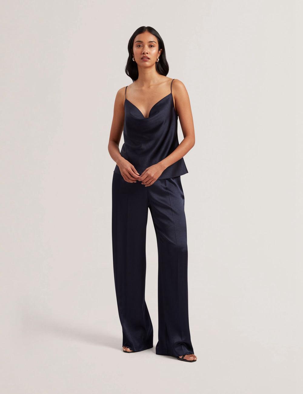 Navy Women Ted Baker KITI - Satin Cowl Neck Strappy Cami Tops | SA  IJV-653178